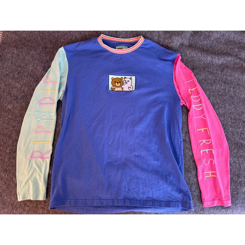 Teddy Fresh x RIPNDIP 2.0 Colorblock Long Sleeve Shirt Bear Cat Heart Size M